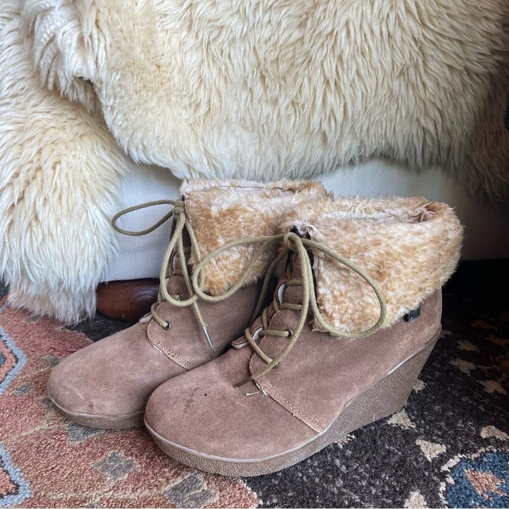Bearpaw Suede and Sheepskin Wedges